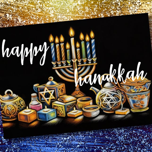 Cartão De Festividades Pastel desenhando velas Menorah Hanukkah (Criador carregado)