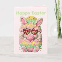 Cartão De Festividades Pastel Embroidered Bunny Easter personalized Card