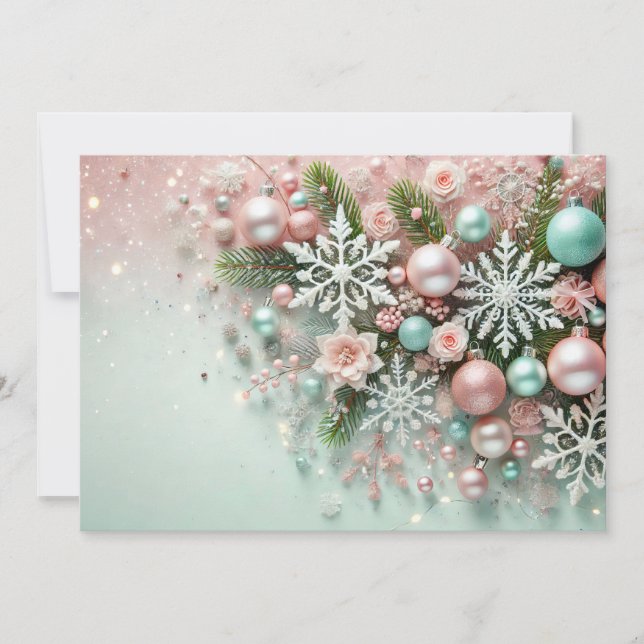 Cartão De Festividades Pastel Glitter Christmas Design with Decorations (Frente)