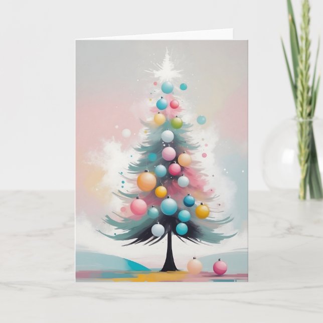 Cartão De Festividades Pastel Natal com Efeito de Aquarela de Ornamentos (Frente)
