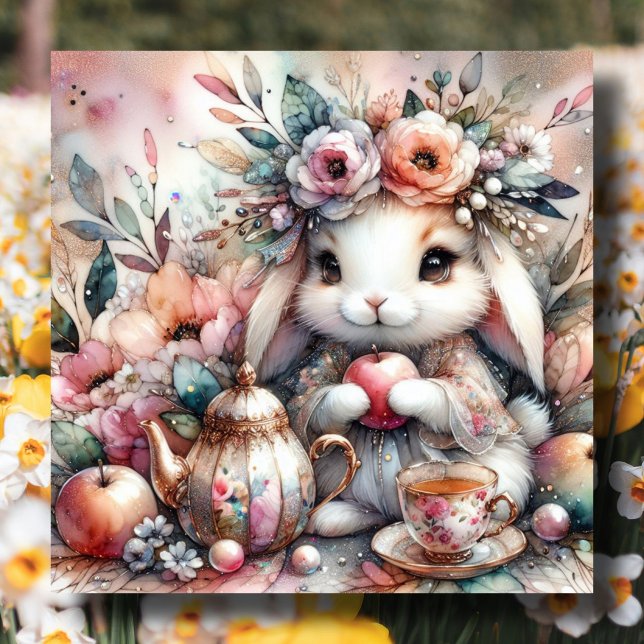 Cartão De Festividades Pastel Páscoa Garden Tea Party Bunny (Criador carregado)