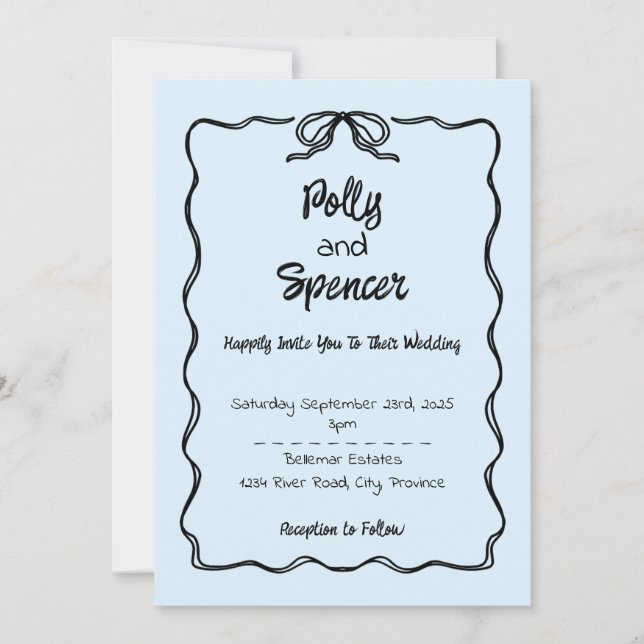 Cartão De Festividades Pastel Penmanship Weding Cloud Blue (Frente)