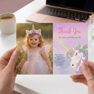 Cartão De Festividades Pastel Rainbow Magical Birthday Thank You Card