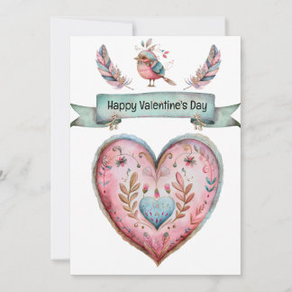 Cartão De Festividades Pastel Rosa e Coração Azul