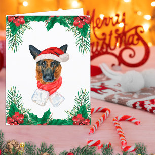 Cartão De Festividades Pastor Alemão Vermelho e Verde Natal
