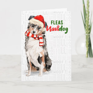 Cartão De Festividades Pastor australiano engraçado Fleas Navidog