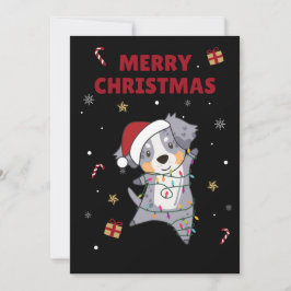 Cartão De Festividades Pastor Australiano Feliz Natal Inverno