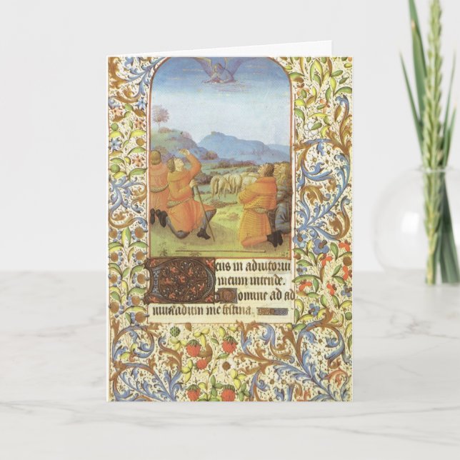 Cartão De Festividades Pastores nos campos perto de Belém, medieval (Frente)