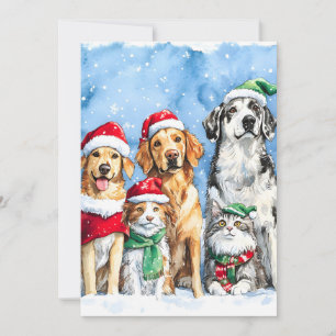 Cartão De Festividades Patas Nevadas Festivo Fofo Natal Animais de Estima