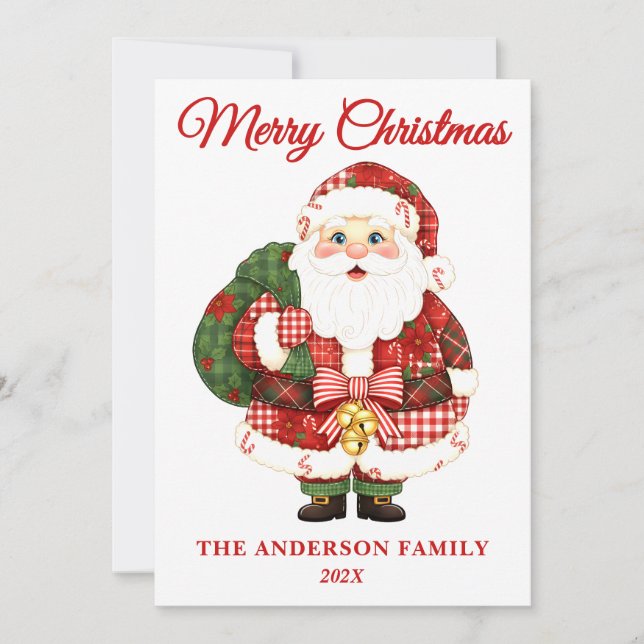 Cartão De Festividades Patchwork Papai Noel Natal (Frente)