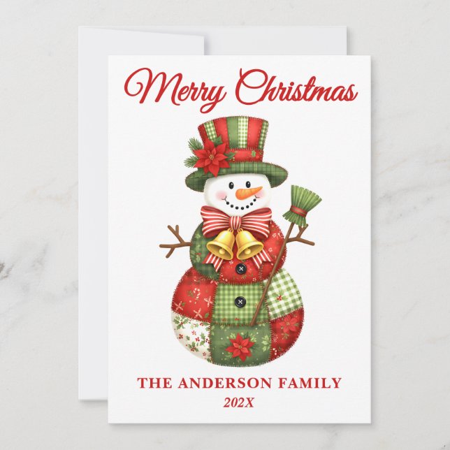 Cartão De Festividades Patchwork Snowman Christmas (Frente)