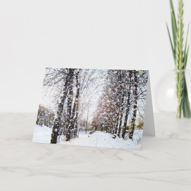 Cartão De Festividades Path and Trees in Snow Landscape Card (Frente)