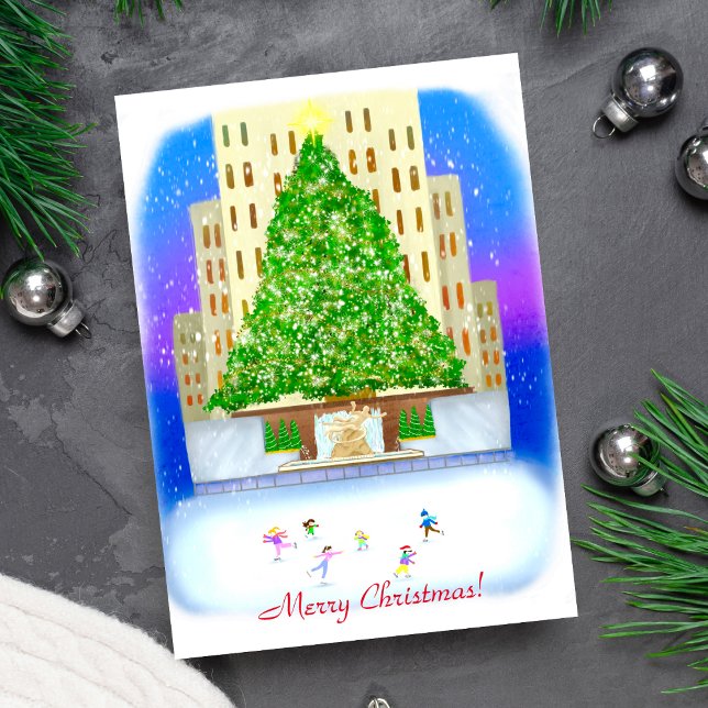 Cartão De Festividades Patinação no Gelo no Rockefeller Center   (A New York Christmas Card that will leave your family and friends with twinkling spirits.)