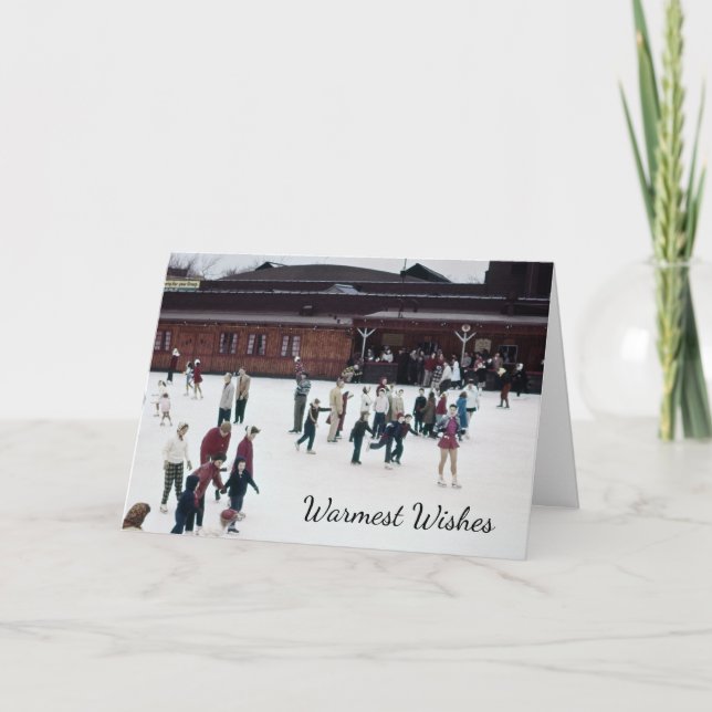 Cartão De Festividades Patinação no Gelo, Pista de Patinação no Gelo Retr (Frente)