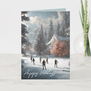 Cartão De Festividades Patinadores De Gelo De Natal Em Um Pond