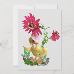 Cartão De Festividades Patinho com Flores