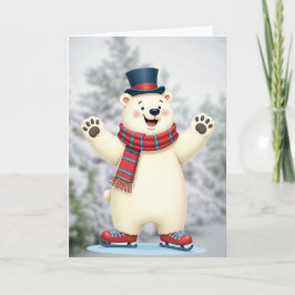 Cartão De Festividades Patins de Férias do Urso Polar da Neve