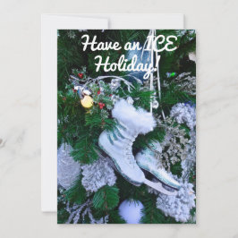 Cartão De Festividades Patins de Gelo com Lantejoulas Azuis e pelo sobre 