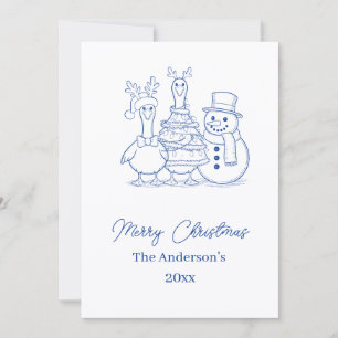 Cartão De Festividades Pato de Natal Família Desenho azul moderno