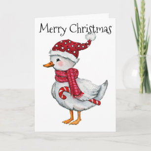 Cartão De Festividades Pato festivo com chapéu de Papai Noel