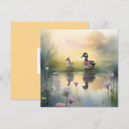 Cartão De Festividades Pato Reflexo Aquarela Fofa Em Branco 
