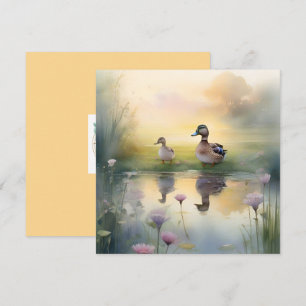 Cartão De Festividades Pato Reflexo Aquarela Fofa Em Branco