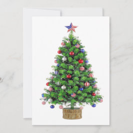 Cartão De Festividades Patriotic Christmas Tree red white blue USA pride 