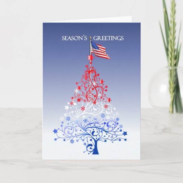 Cartão De Festividades Patriotic Christmas Tree with American Flag (Frente)
