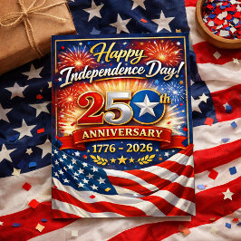 Cartão De Festividades Patriotic Fourth of July 250th Anniversary