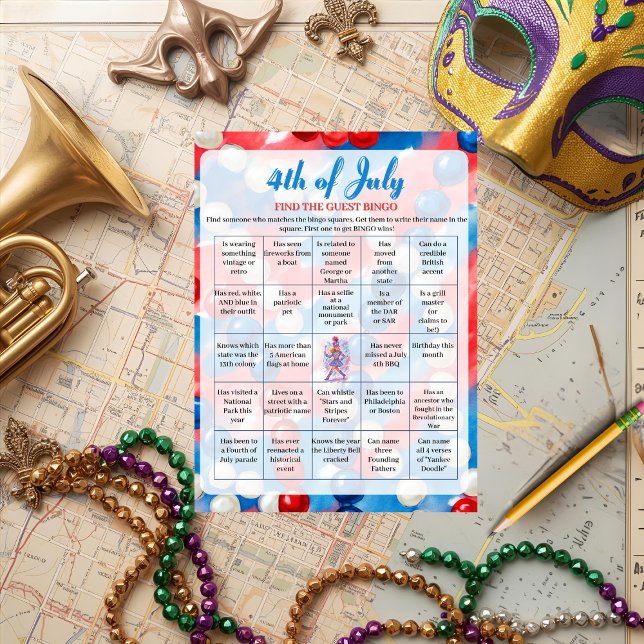 Cartão De Festividades Patriotic Parade red blue  4th of July Bingo game  (Patriotic Parade red blue 4th of July Bingo game Holiday Card)