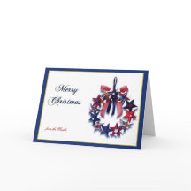 Patriotic Star Wreath Merry Christmas Greeting