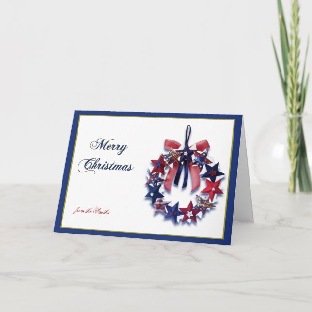 Cartão De Festividades Patriotic Star Wreath Merry Christmas Greeting (Frente)