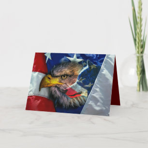 Cartão De Festividades Patriótica Americana Flag Bald Eagle Wolf