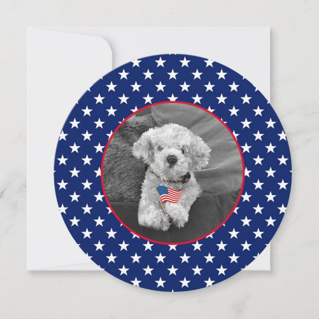 Cartão De Festividades Patriótico Vermelho Branco Azul Estrelas Strips Fo (Frente)