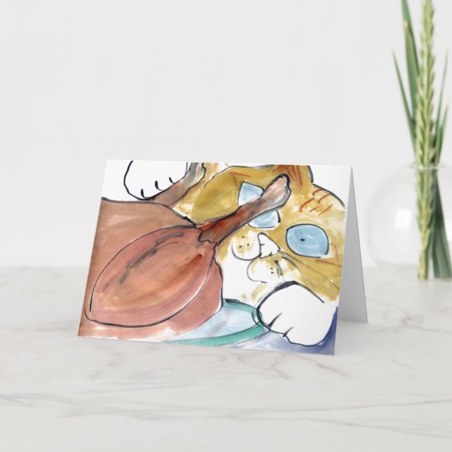 Cartão De Festividades Pawing the turkey,,, bad kitty (Frente)