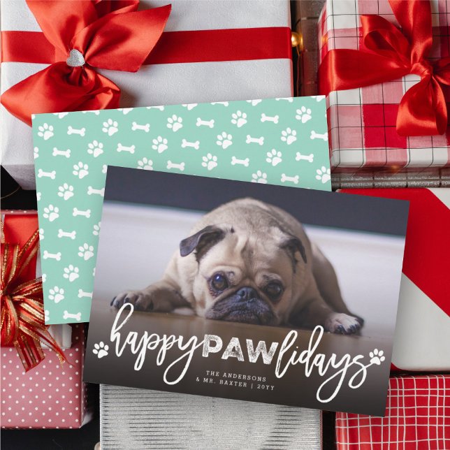 Cartão De Festividades Pawlidays Felizes Escovo Script Dog Pet Foto Lover (Criador carregado)