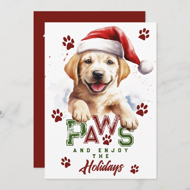 Cartão De Festividades Paws aproveita as férias de Labrador Santa Hat Xma (Frente/Verso)