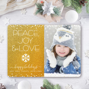 Cartão De Festividades Paz Alegria Amor Foto Floco de Neve Moderno Brilho
