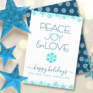 Cartão De Festividades Paz Alegria Amor Tipografia Floco de Neve Turquesa