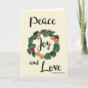 Cartão De Festividades Paz, alegria e amor. Personalizável