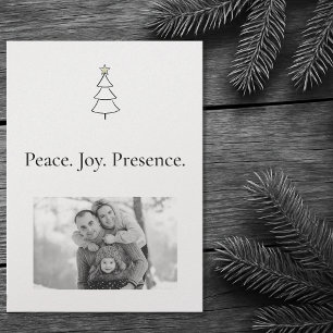 Cartão De Festividades Paz. Alegria. Presença. Foto Minimalista de Natal 