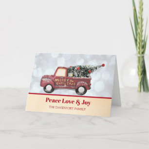 Cartão De Festividades Paz Amor & Alegria Caminhãozinho Vermelho com Árvo