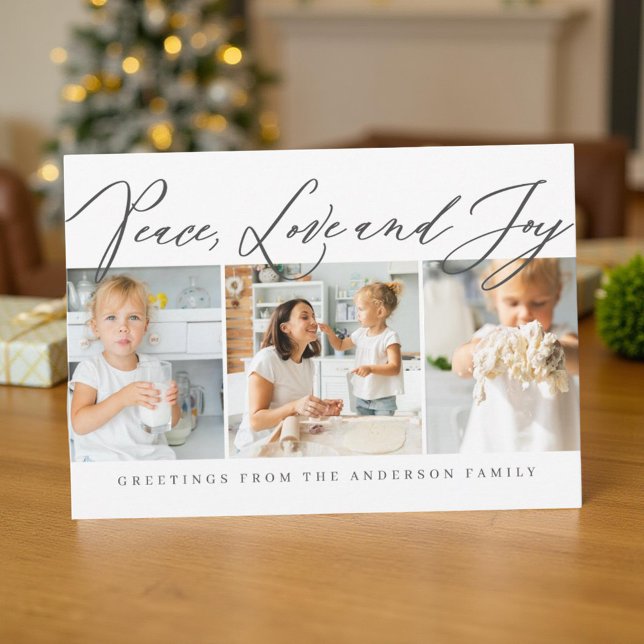 Cartão De Festividades Paz Amor & Alegria Feliz Natal Foto Chic Moderno (Criador carregado)