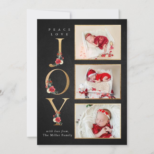 Cartão De Festividades Paz Amor Alegria Foto Floral Festiva de Inverno co (Frente)