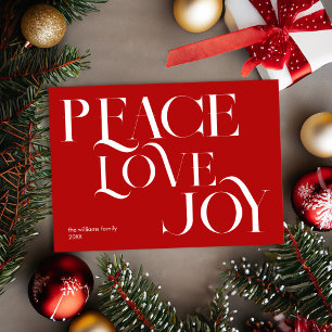 Cartão De Festividades Paz Amor Alegria Vermelho Branco Natal Elegante