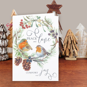 Cartão De Festividades Paz Amor Conforto Alegria Coroa de Natal Natureza