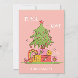 Cartão De Festividades Paz, Amor e Alegria - Árvore de Natal Retroativa a