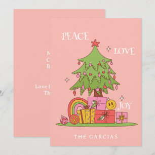 Cartão De Festividades Paz, Amor e Alegria - Árvore de Natal Retroativa a