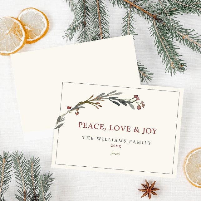 Cartão De Festividades Paz Amor e Alegria Frutas Vermelhas e Vegetação (Criador carregado)