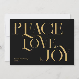 Cartão De Festividades Paz Amor Joy Chic Black Dourado Natal Elegante